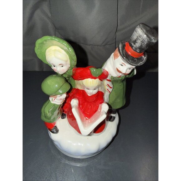 Christmas Carolers Music Box Vintage Ceramic Silent Night Rotates Works 8”Lx5”W - Picture 2 of 16